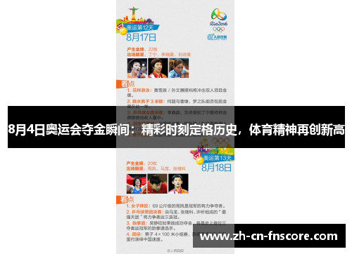 8月4日奥运会夺金瞬间：精彩时刻定格历史，体育精神再创新高